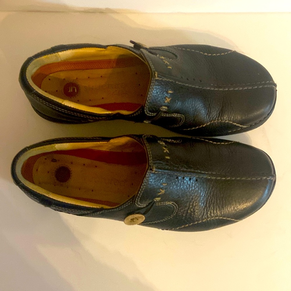 Clarks Unstructured Leather Slip-on Shoes - Un.Loop Black Size 7
